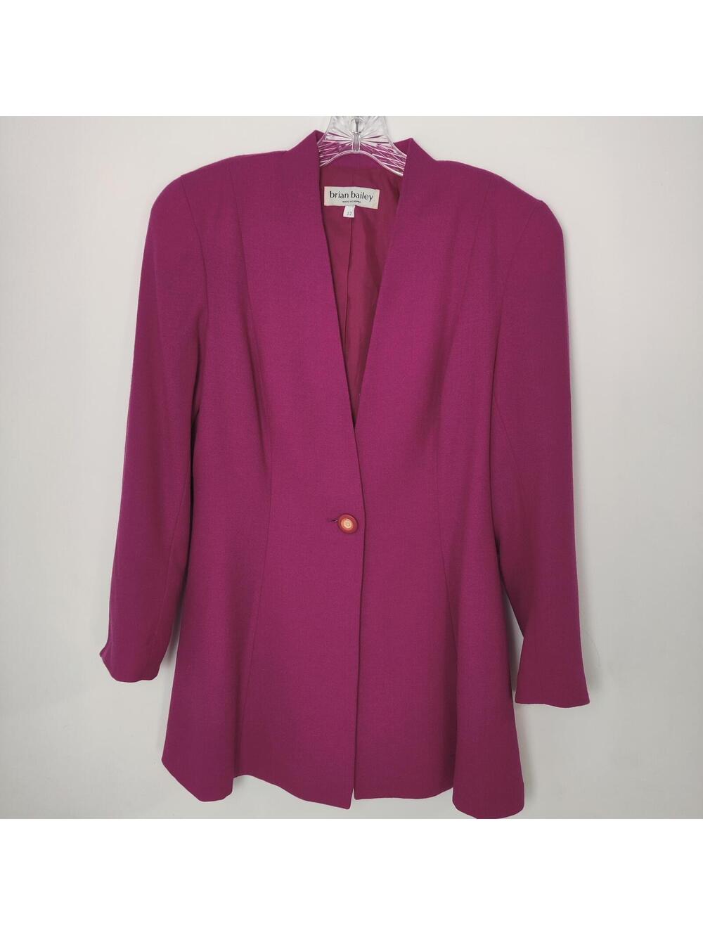 Brian Bailey Fuchsia Skirt Suit Set Large Vintage Power Suit Blazer Pencil Skirt